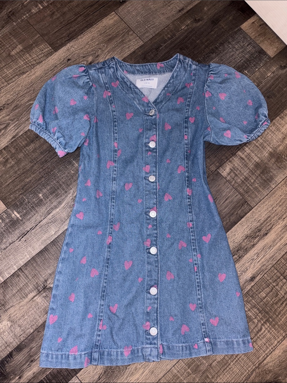 Old Navy Blue Denim Dress with Pink Heart Print